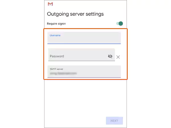 Fill in outgoing server details
