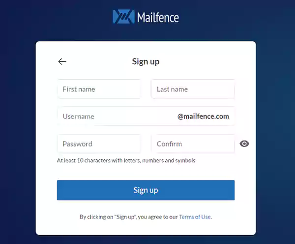 Sign up on MAILFENCE