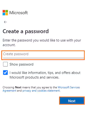 Create a new password and click Next